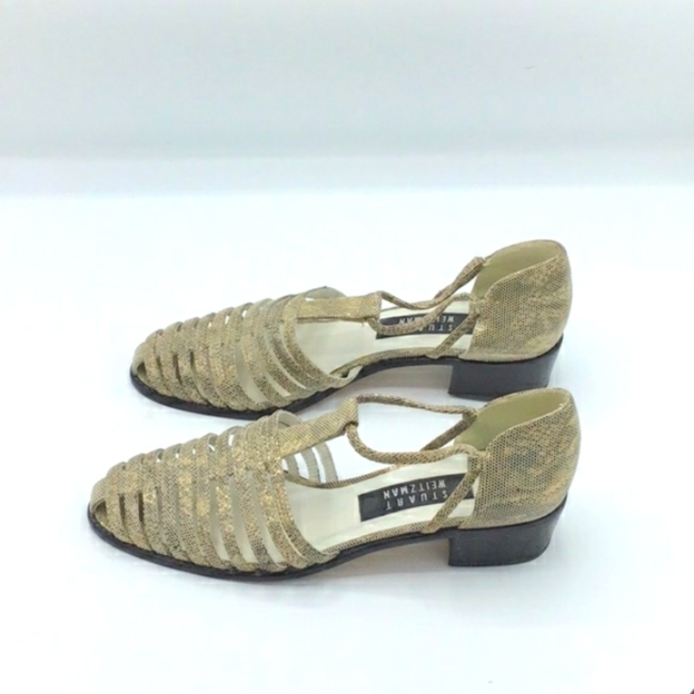 Stuart Weitzman Python Gold Leather Caged Loafers… - image 6